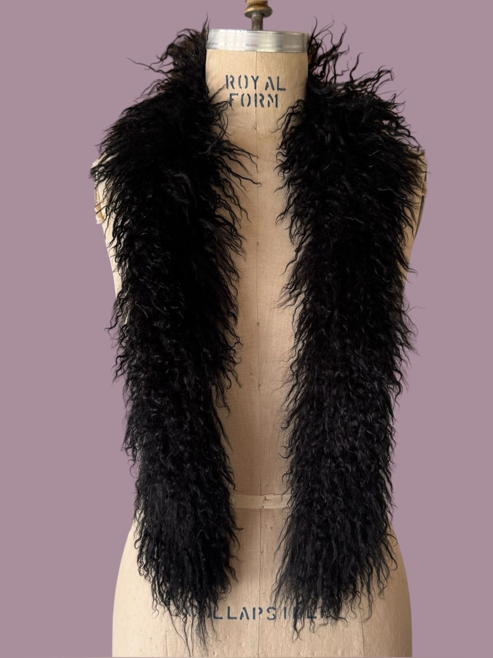 Vintage Black Mongolian Lamb Fur Boa Scarf